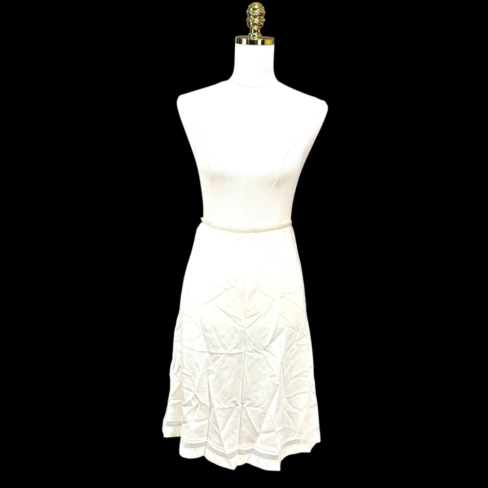 Vintage White Lace Trim Half Slip Midi Length A-Line Elastic Waist 27 Inch